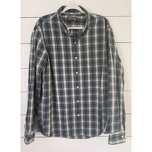 Hawker Rye Button Down Shirt Men's Size XXL Blue Green Plaid Slim Fit Casual